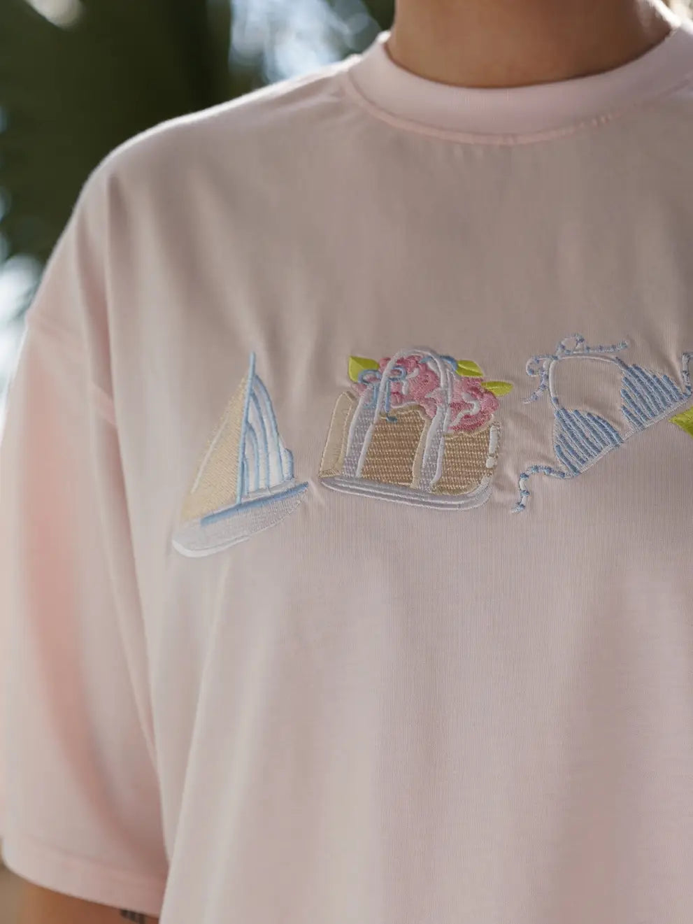 Midweight Pale Pink Old Harbor Garden Embroider Tee