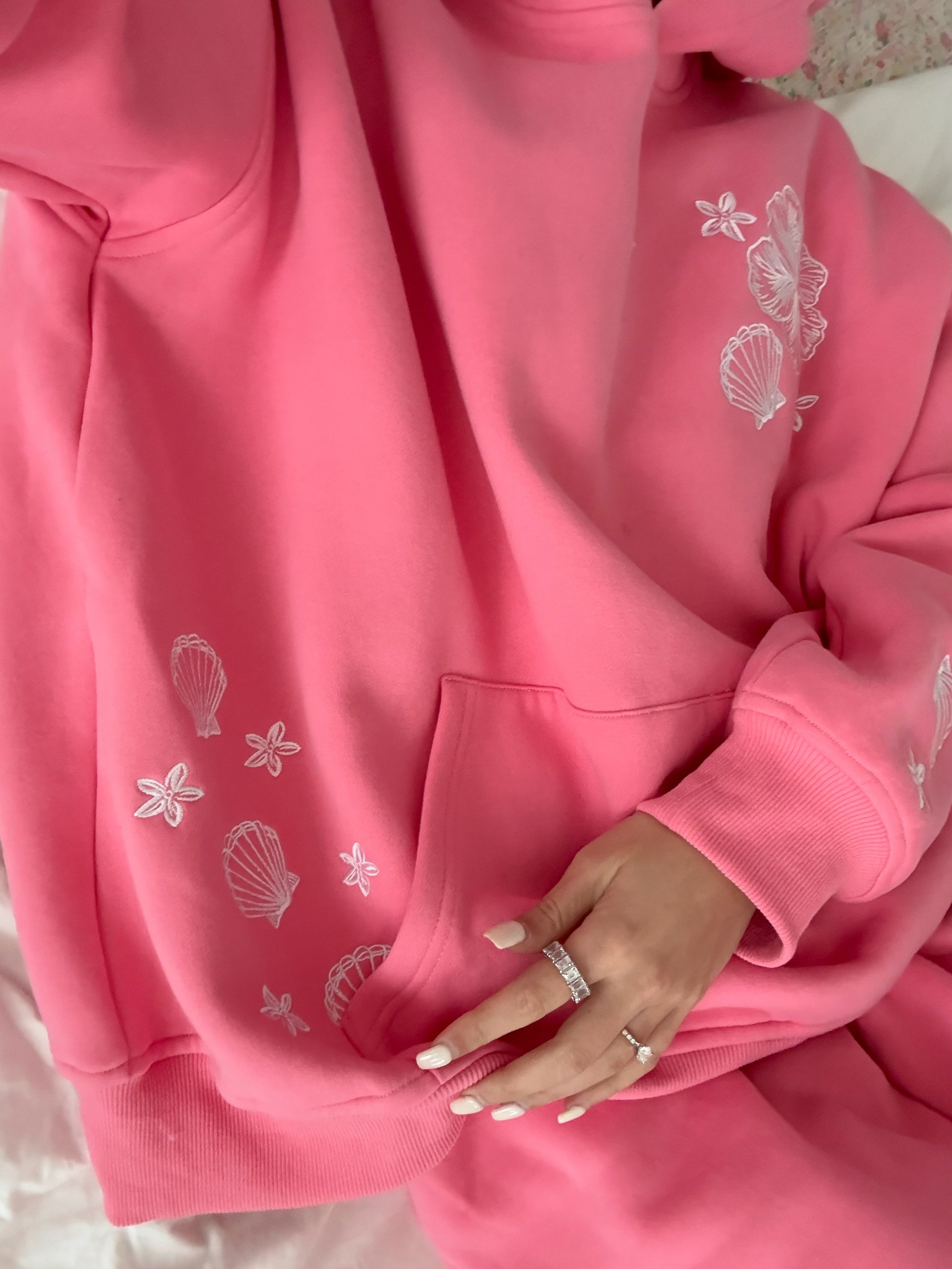 Hibiscus Pink Tropical Embroider Hoodie