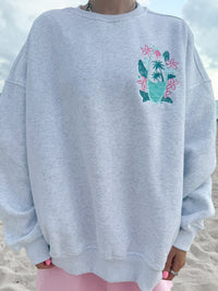 Pearl Grey Surfing The Waves Embroider Sweatshirt