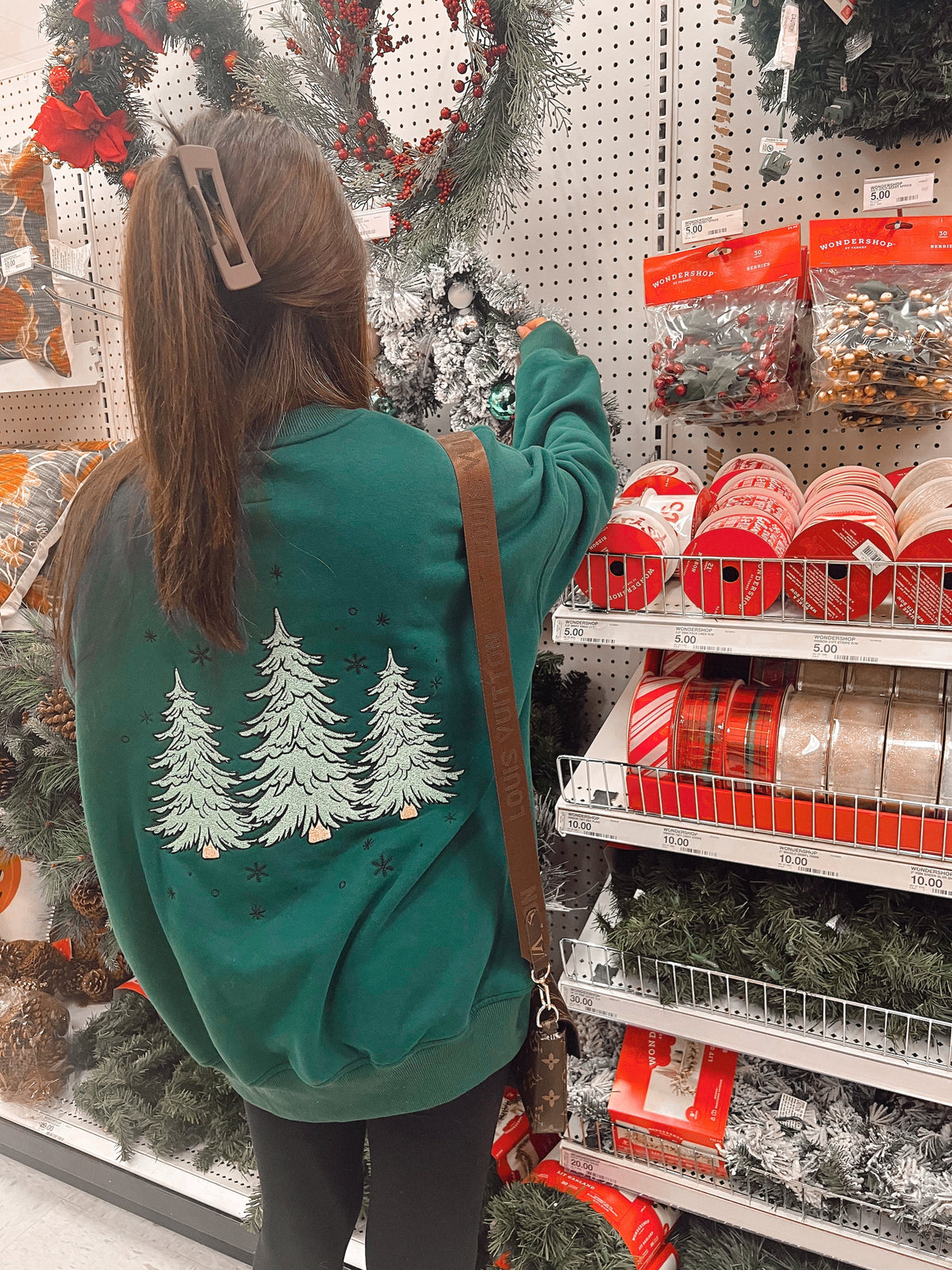 Sparkling Christmas Tree Embroidered Crewneck Sweatshirts
