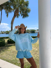 Icy Blue Sunkissed Varsity Embroider Sweatshirt