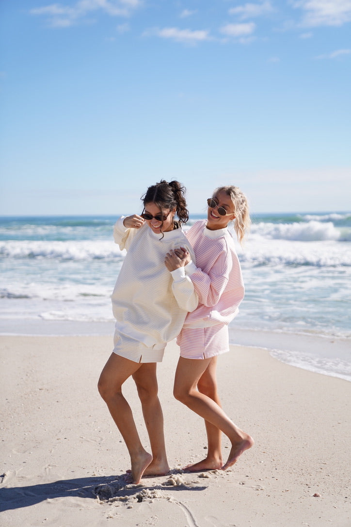 Baby Yellow and White Big Striped Mockneck Sweatshirt
