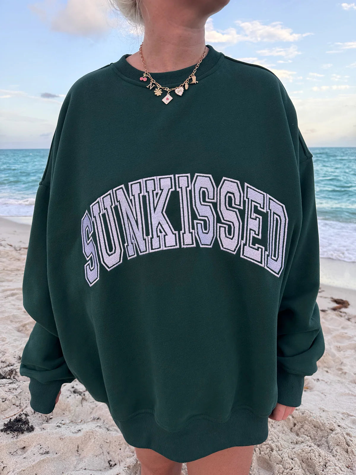 Sunkissed Collegiate Embroider Oversized Crewneck Sweatshirt