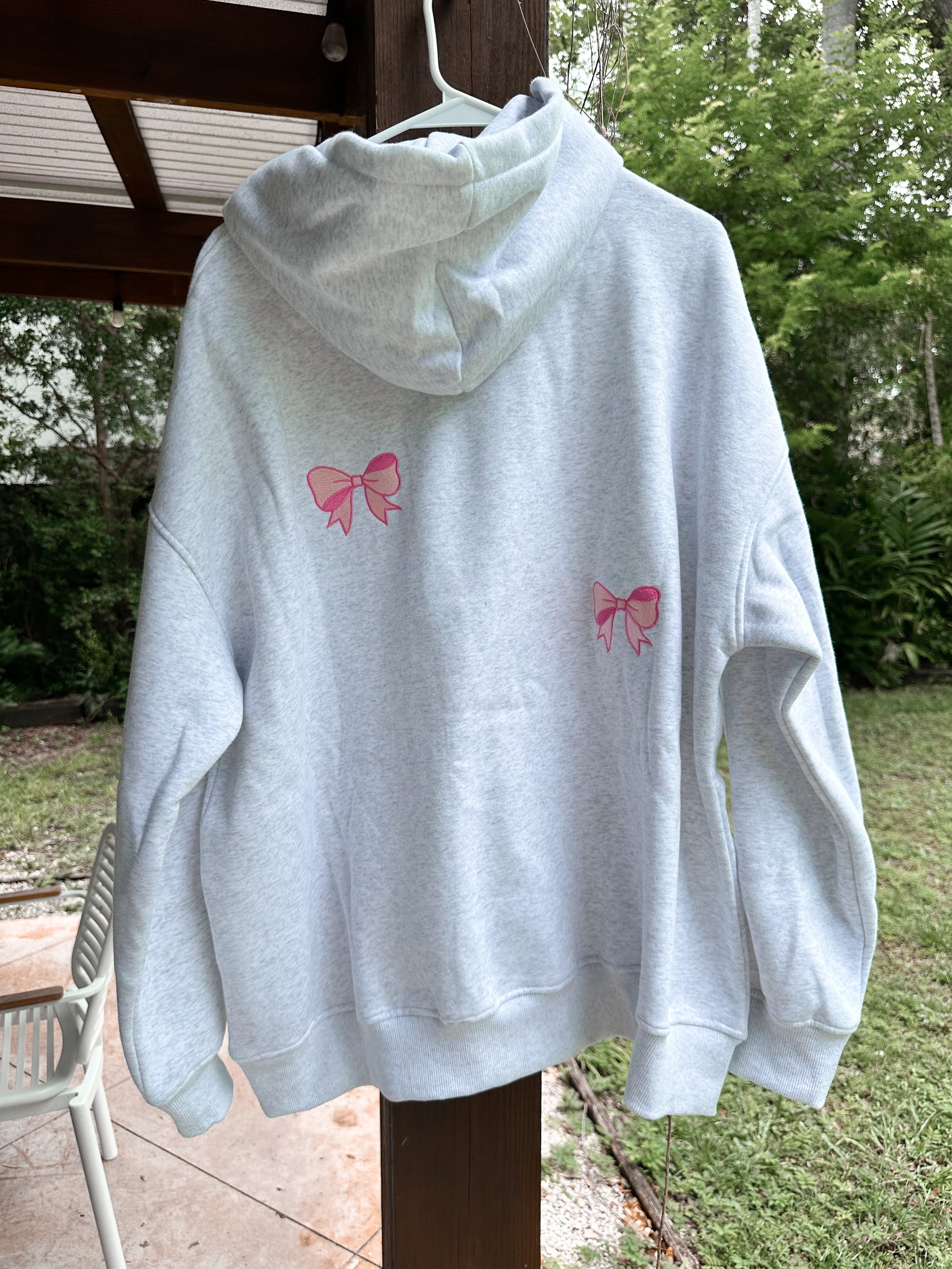 Pearl Grey Embroider Bow Hoodie