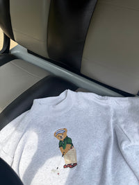 Pearl Grey Classic Teddy Bear Golf Embroider Mockneck Sweatshirt