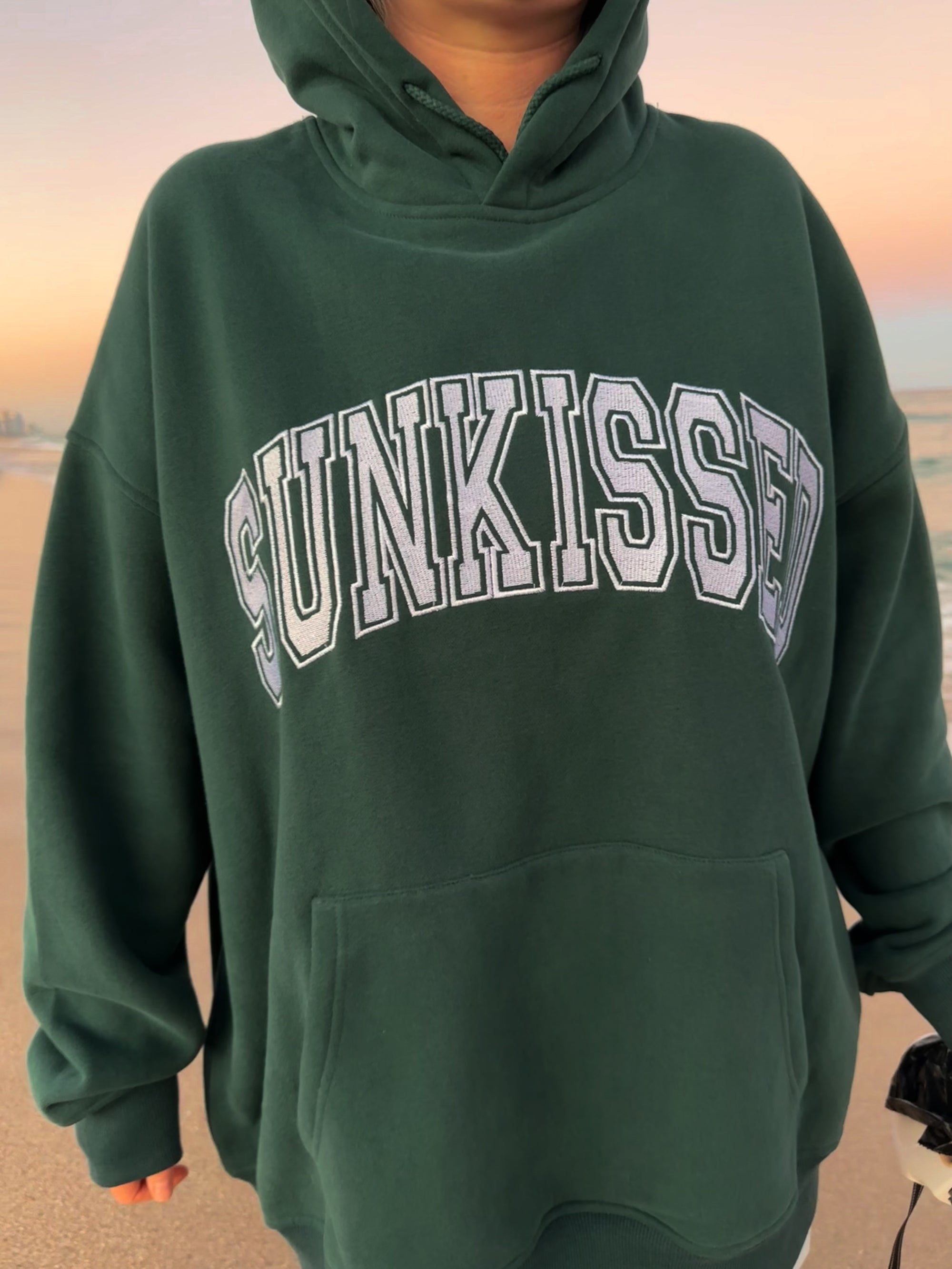 Winter Green Sunkissed Varsity Embroider Hoodie