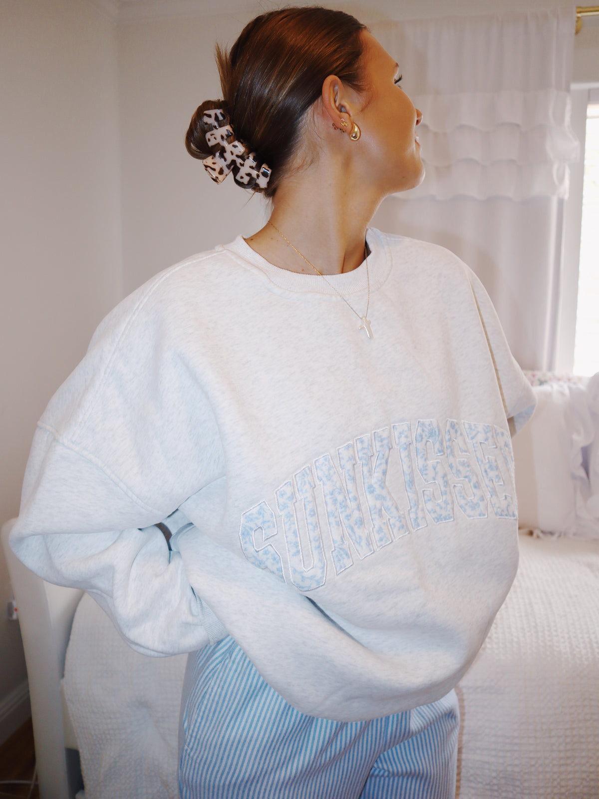 Pearl Grey Floral Sunkissed Embroider Sweatshirt