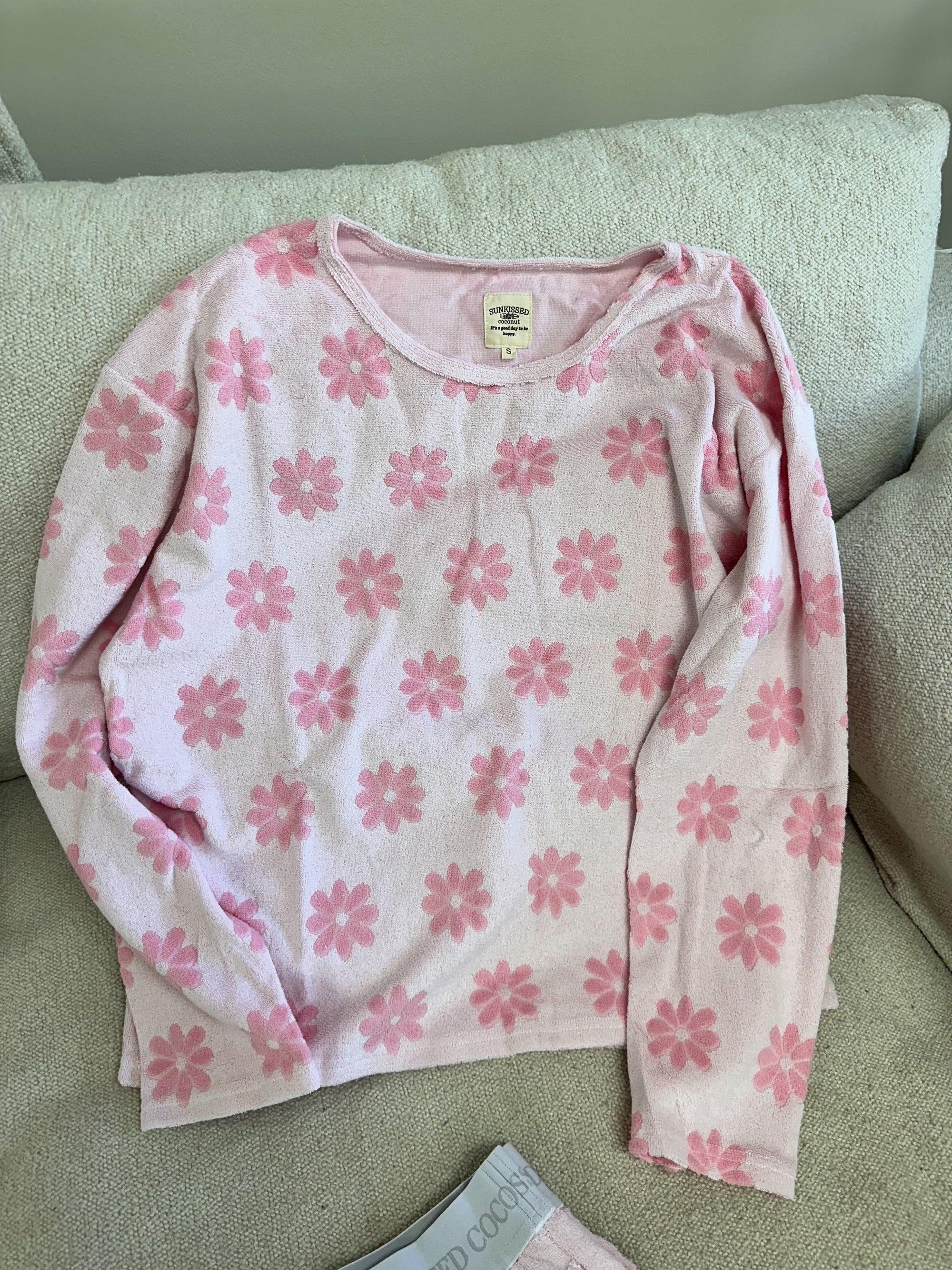 Pink Flowers Long Sleeve Pajama Top