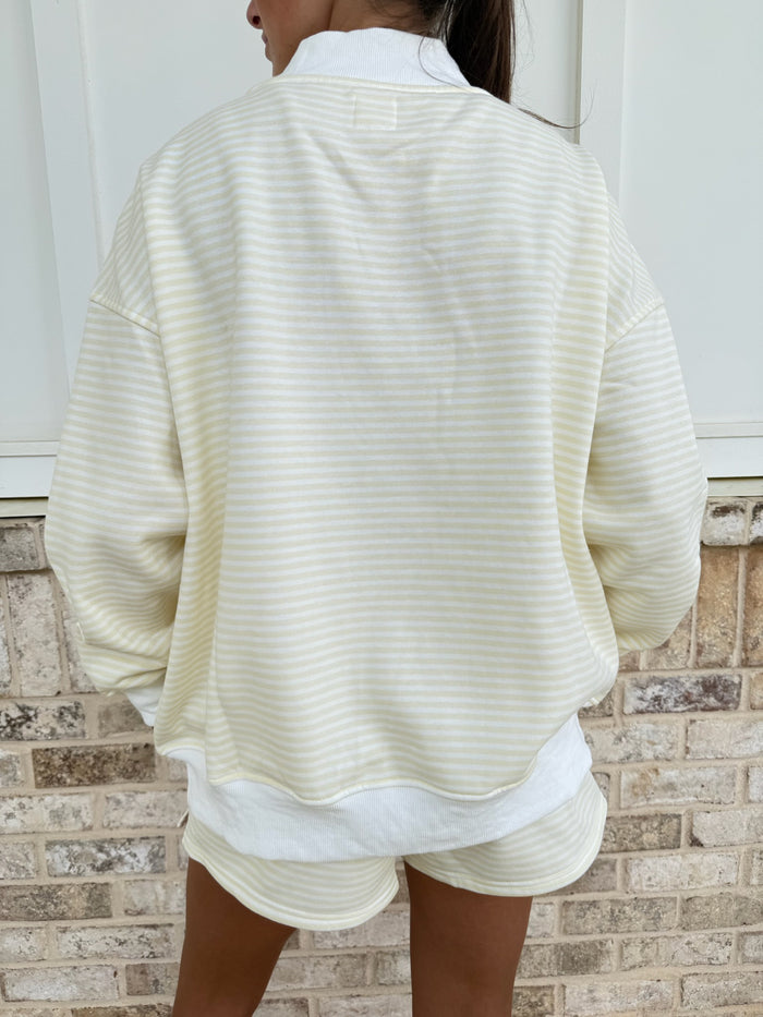 Baby Yellow and White Big Striped Mockneck Sweatshirt