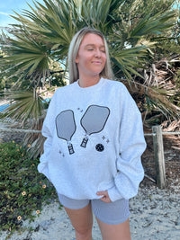 Pearl Grey Pickleball Detailed Embroider Sweatshirt