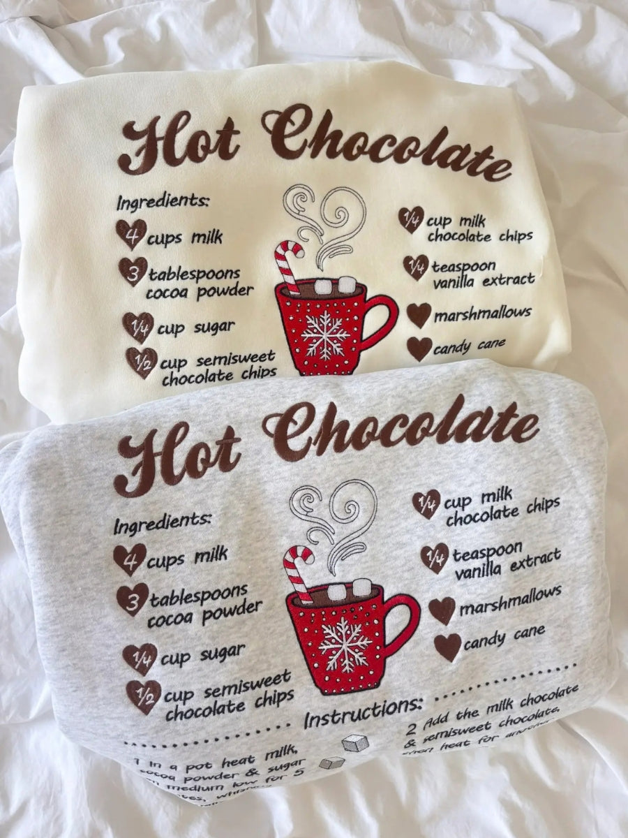 Hot Chocolate Recipe Christmas Embroider Hoodie