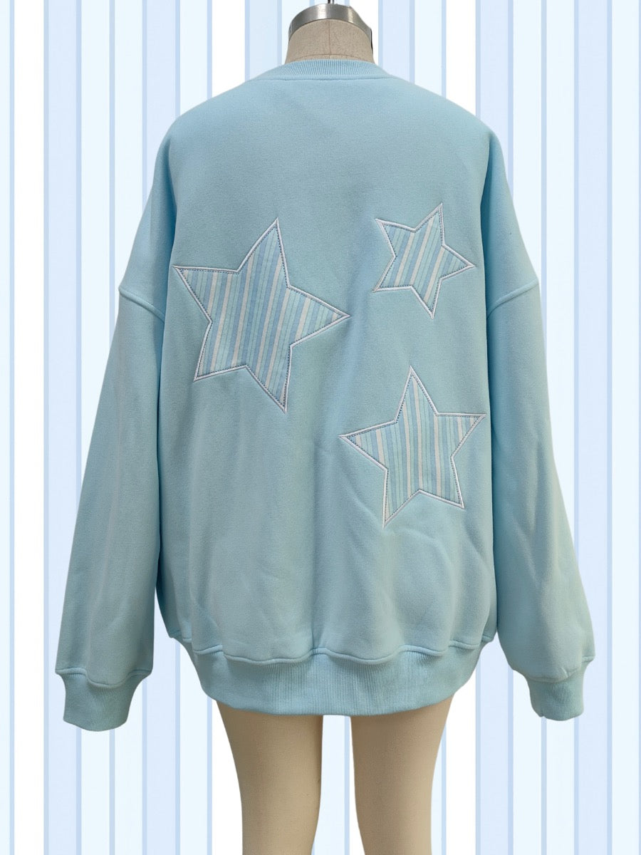 Icy Blue Star Lux Striped Sweatshirt