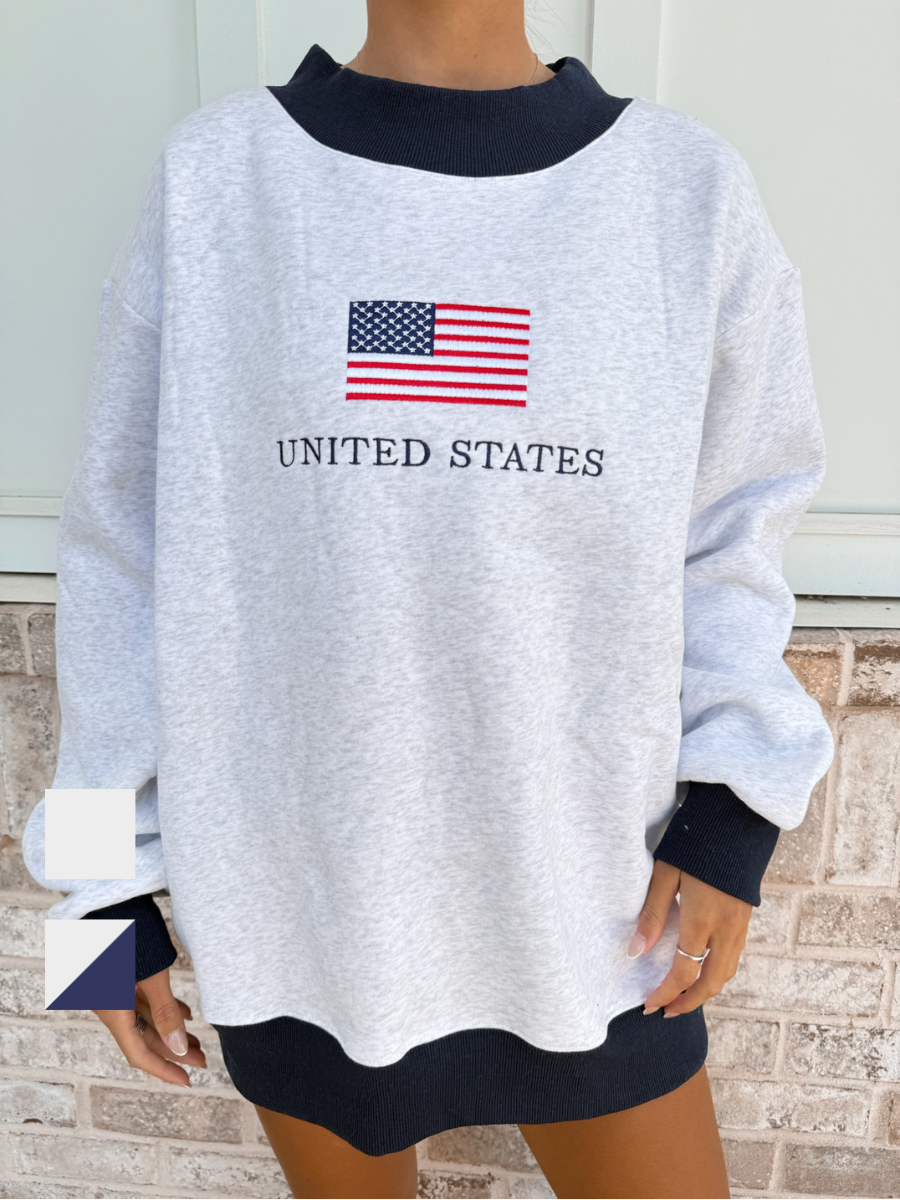 United States Flag Embroider Mockneck Sweatshirt