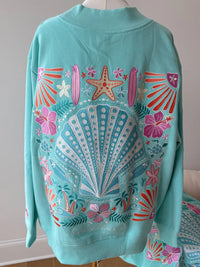 Ocean Gem Embroidered Mockneck Sweatshirt
