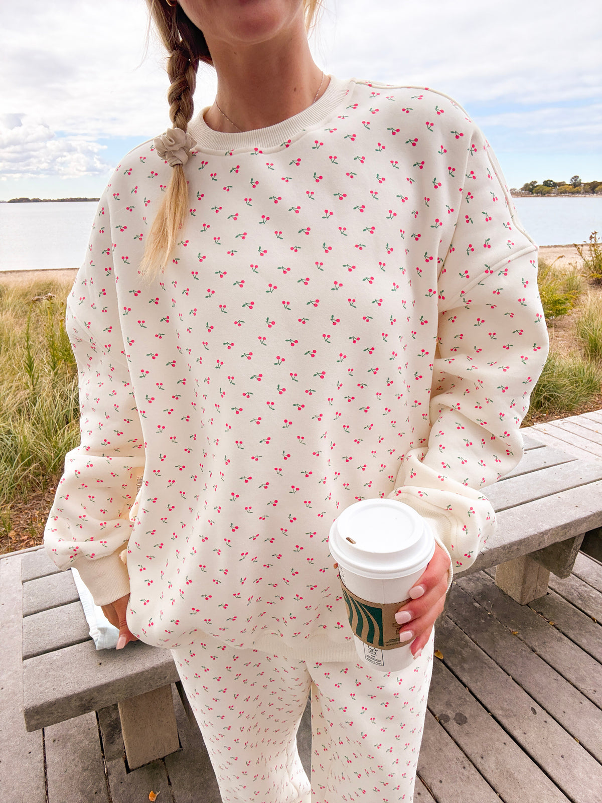 Blank Ivory Cherries All Over Sweatshirt