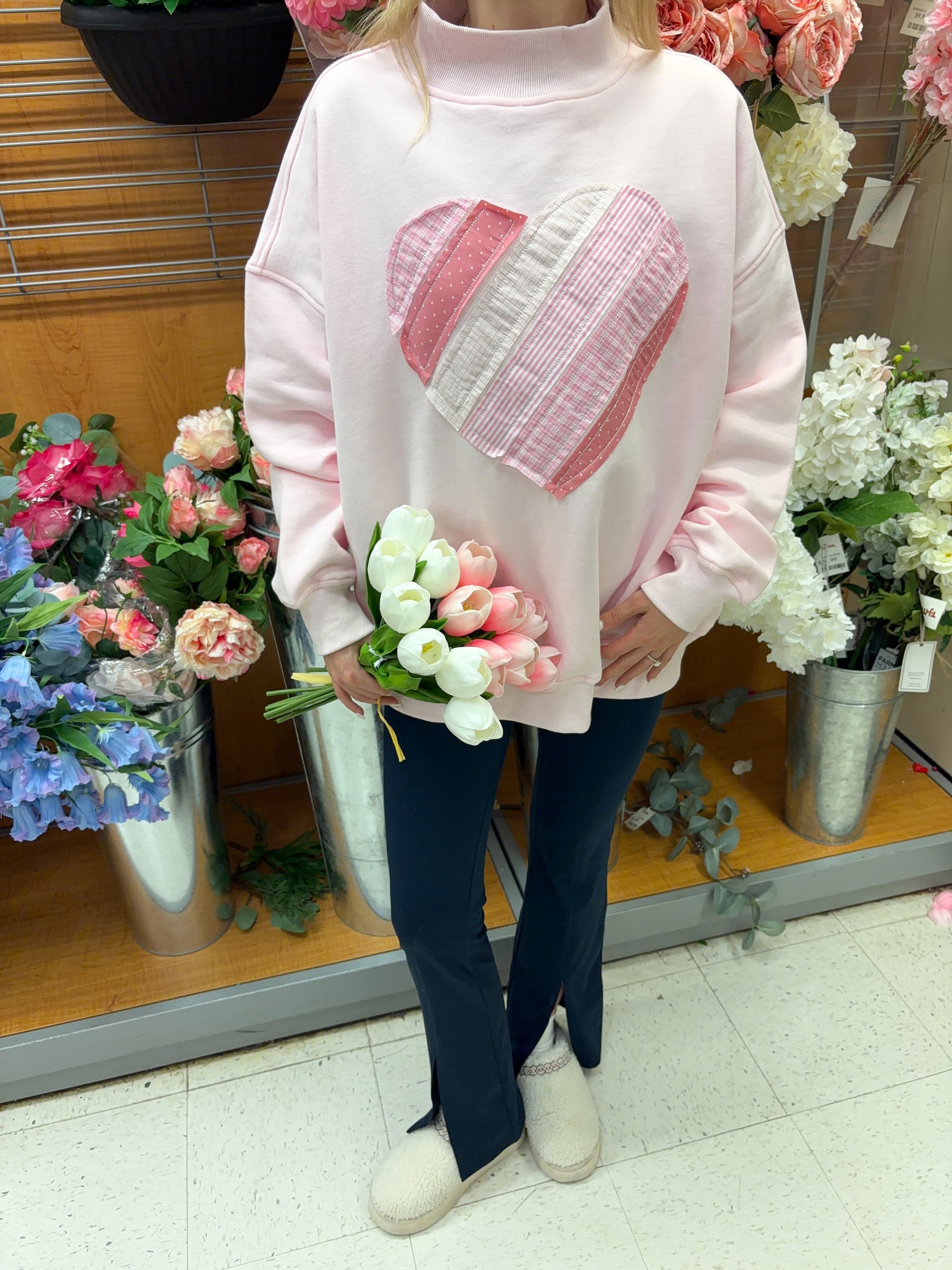 Light Pink Heart Mockneck Sweatshirt