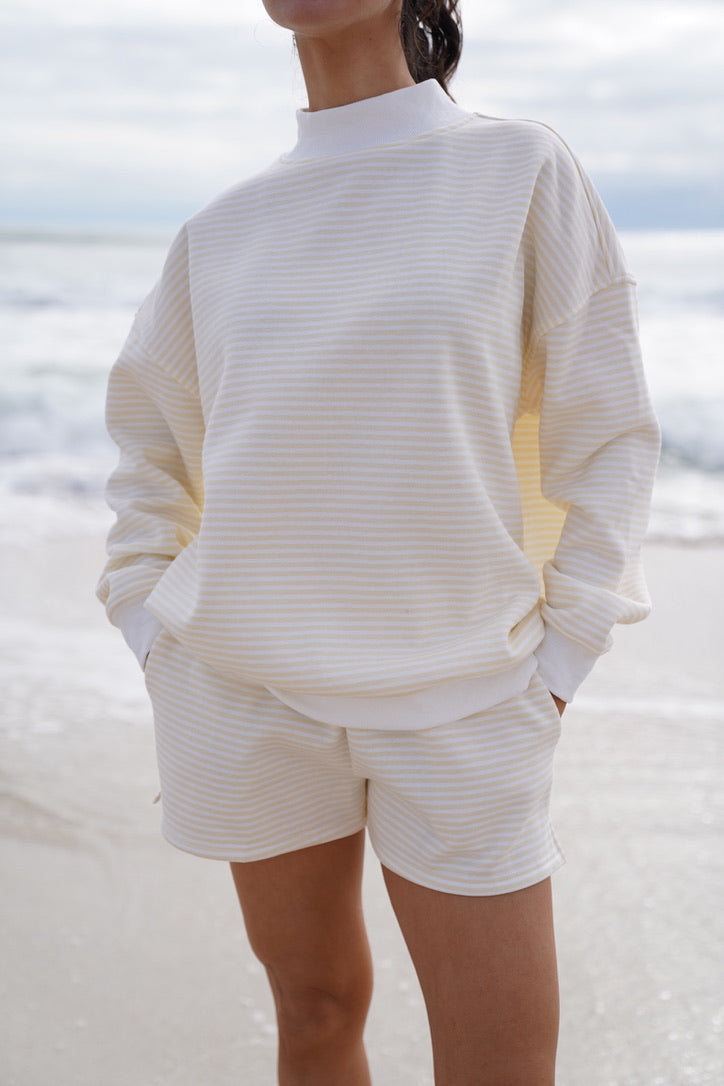 Baby Yellow and White Big Striped Mockneck Sweatshirt