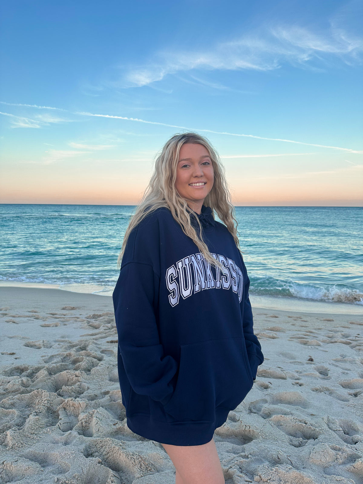 Navy Blue Sunkissed Varsity Embroider Hoodie