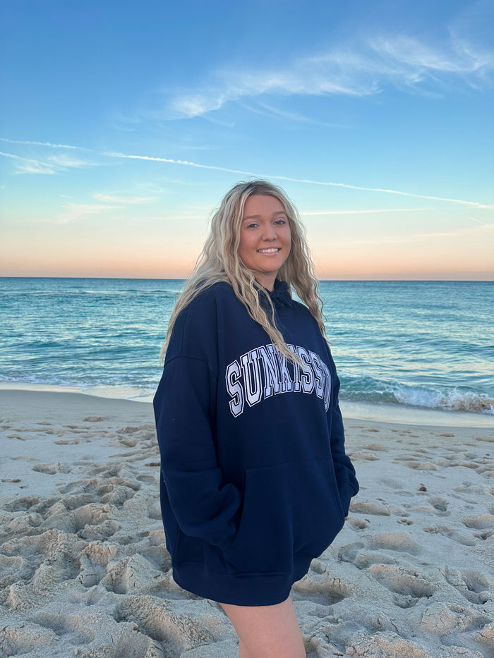 Navy Blue Sunkissed Varsity Embroider Hoodie