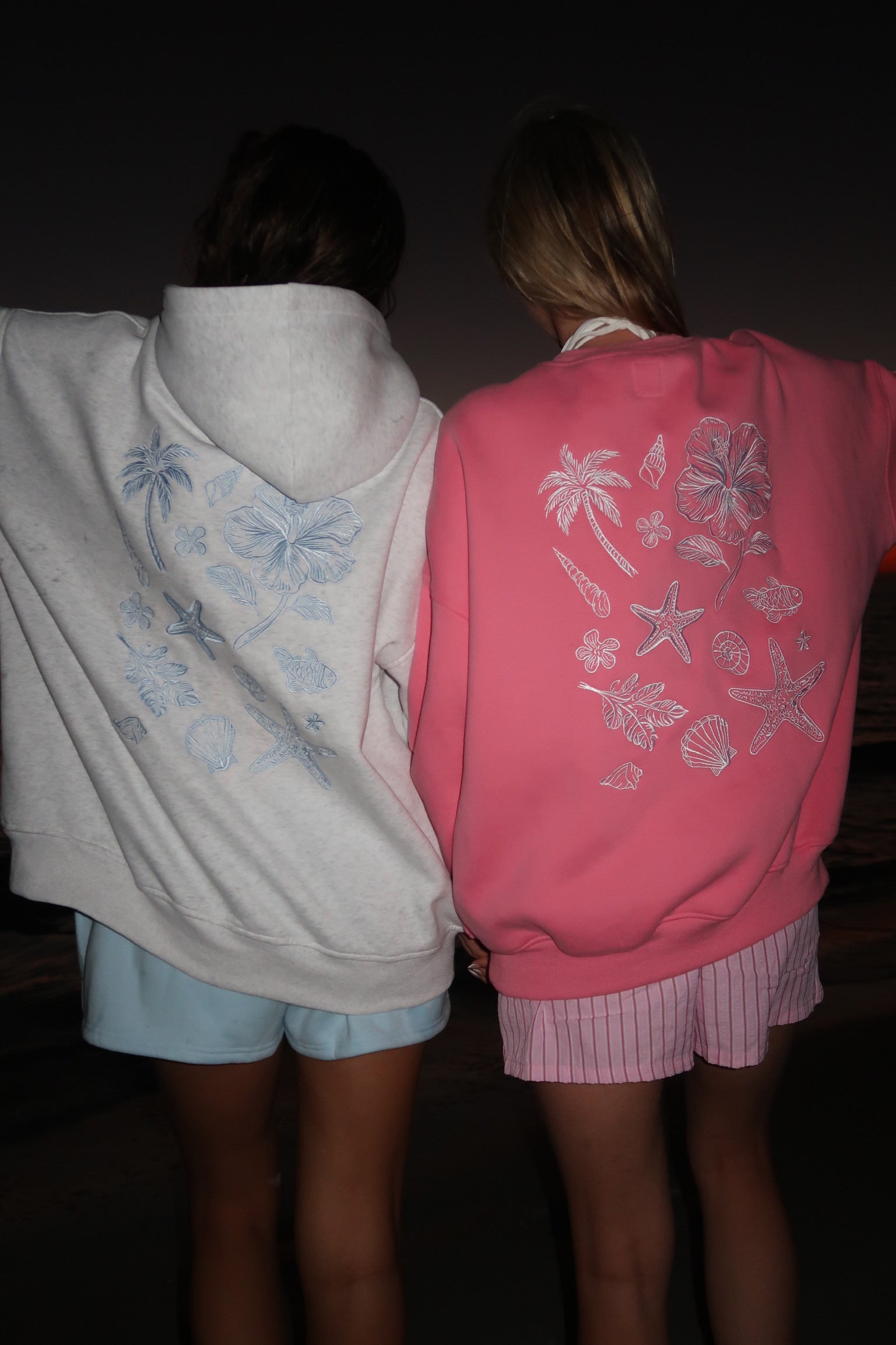 Pearl Grey Tropical Embroider Hoodie