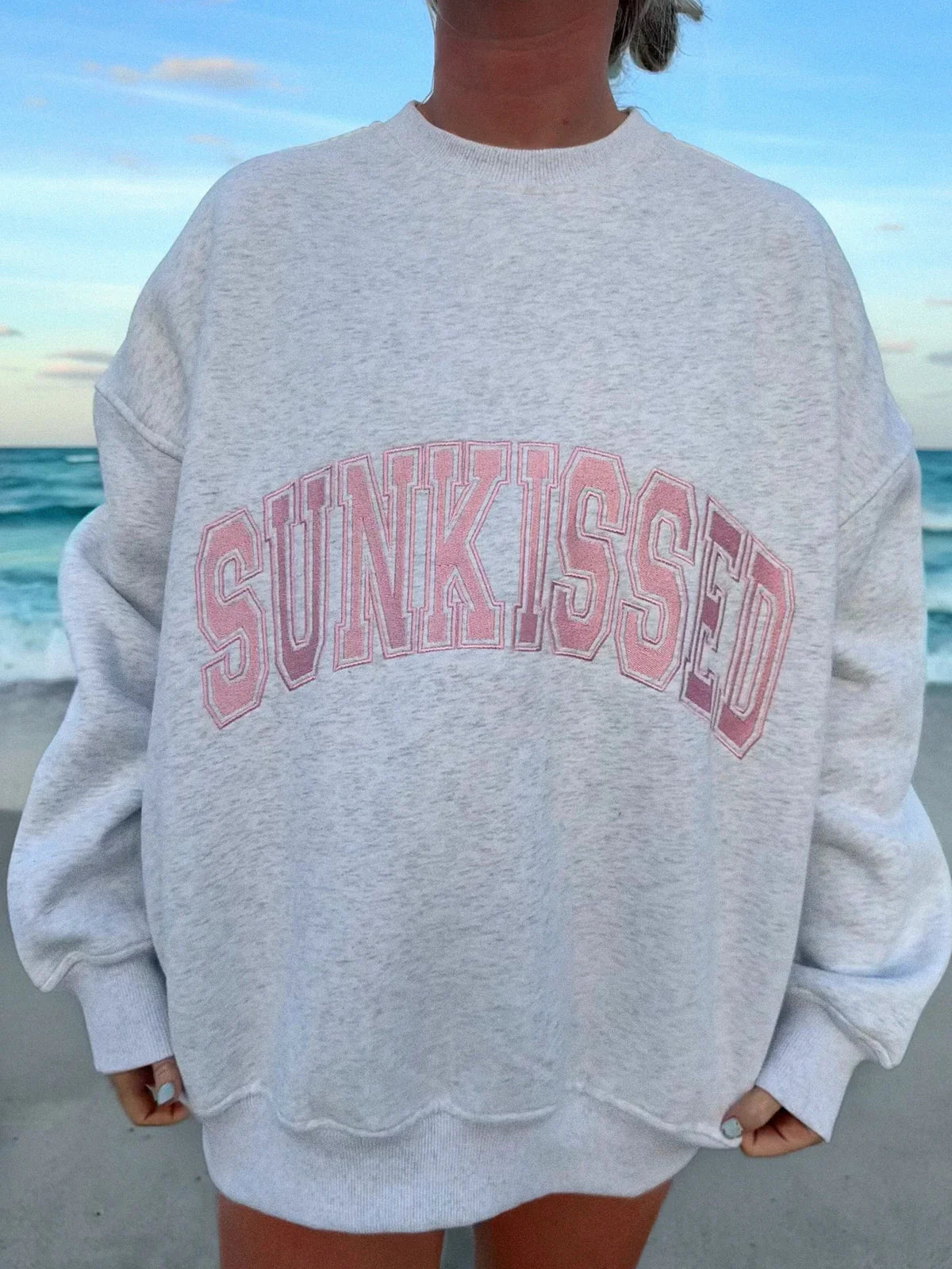 Sunkissed Collegiate Embroider Oversized Crewneck Sweatshirt