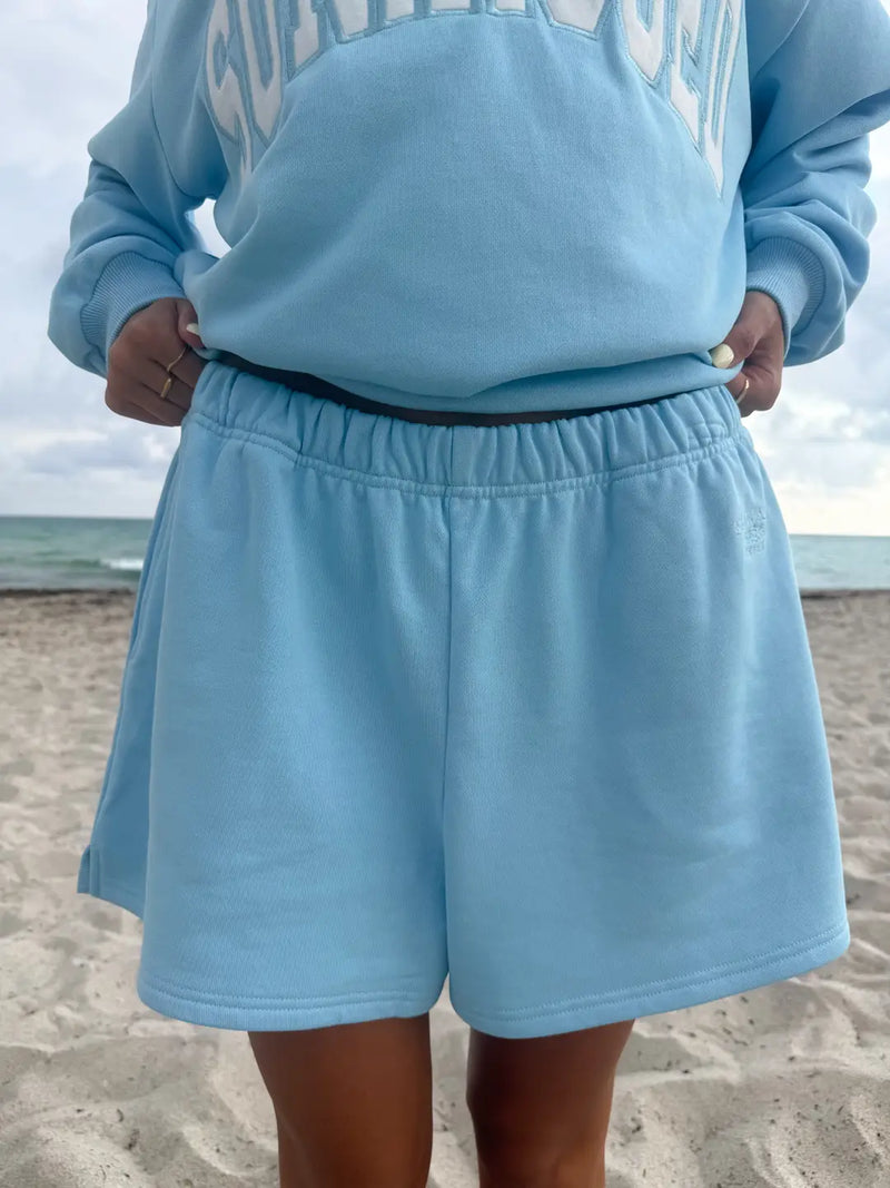 Berry Blue Embroidered Sweat Shorts 100% Cotton