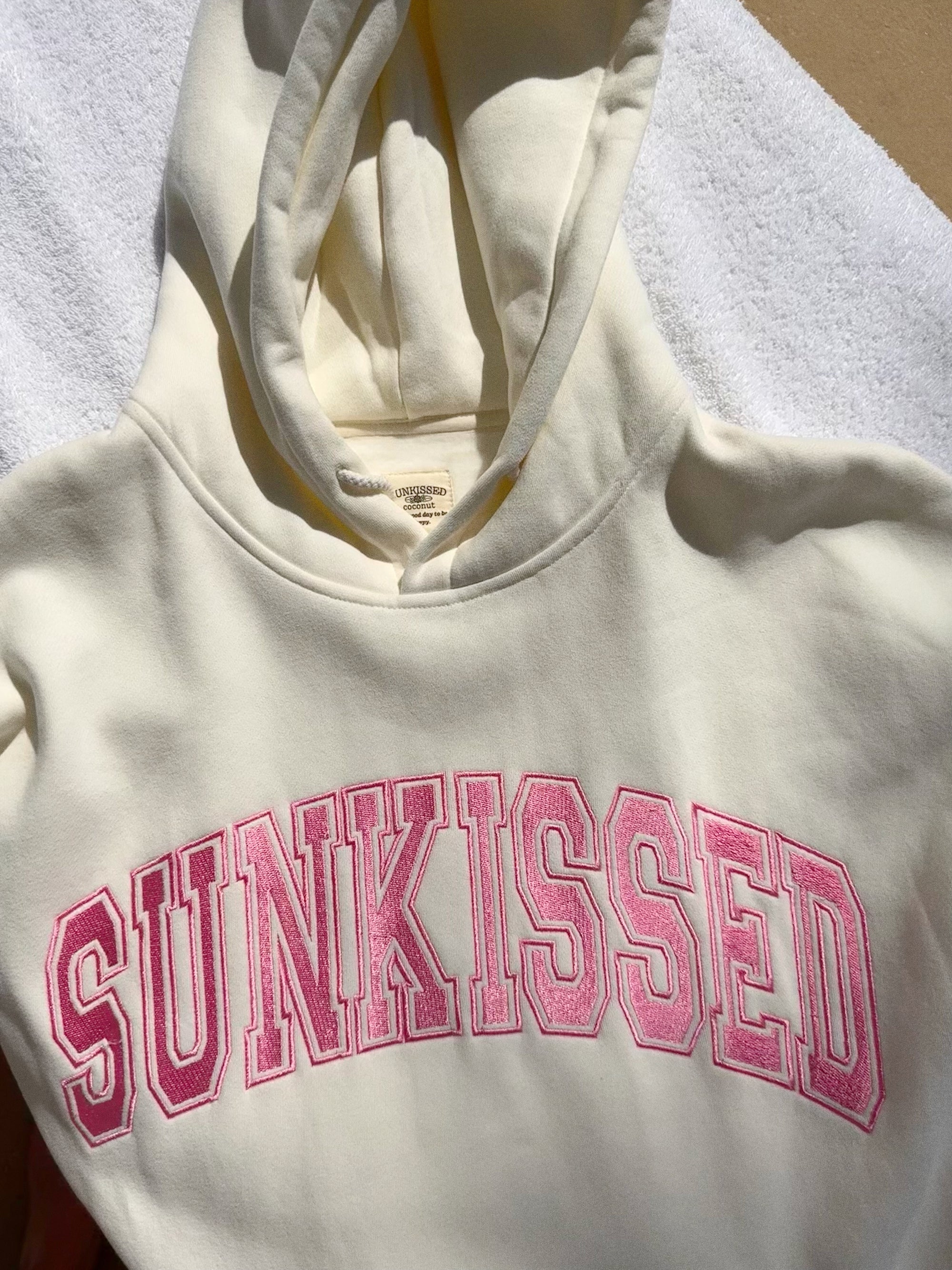 Ivory and Hibiscus Pink Varsity Embroider Hoodie