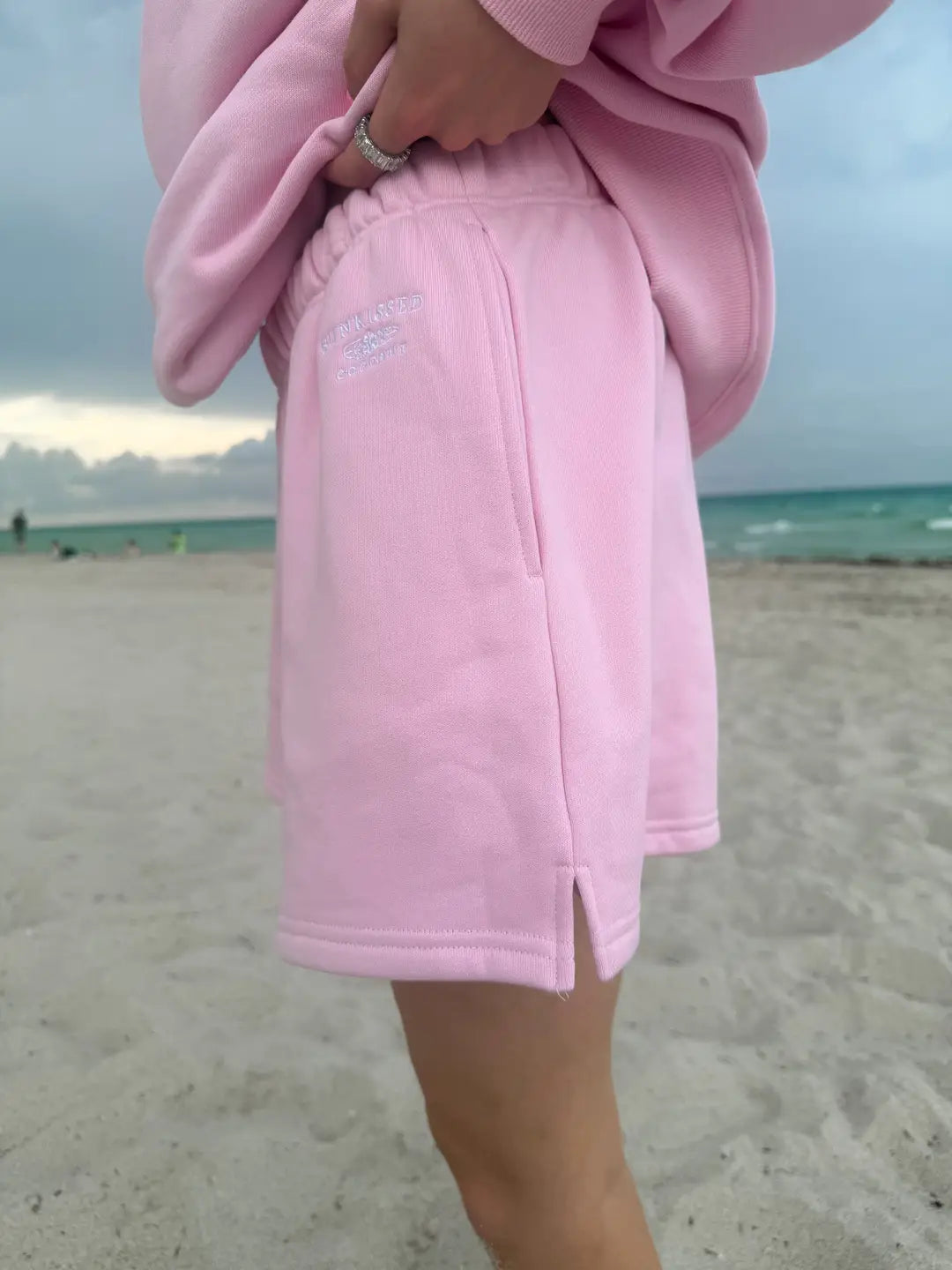 Bubblegum Pink Embroidered Sweat Shorts 100% Cotton