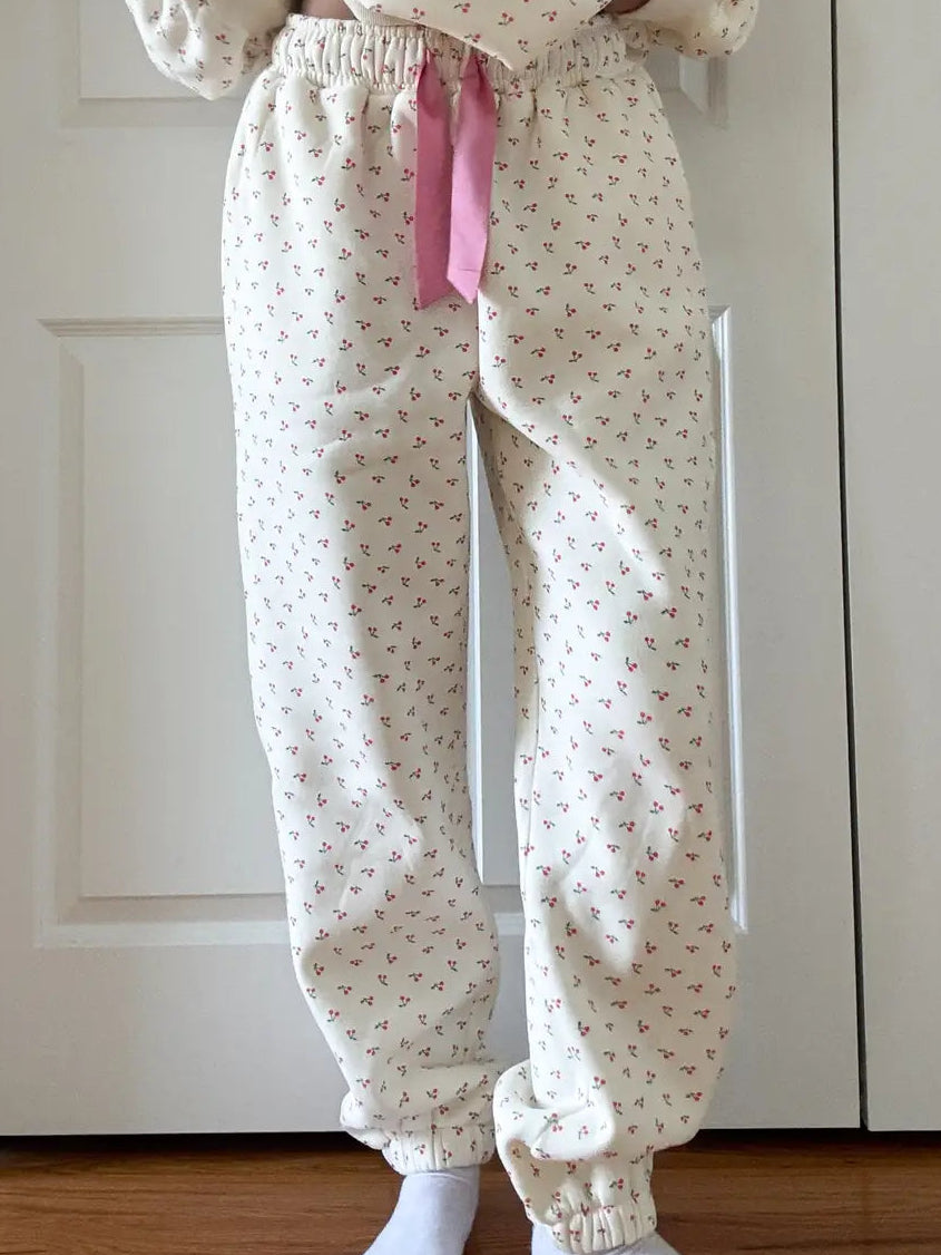 Blank Ivory Cherries All Over Jogger Sweatpants