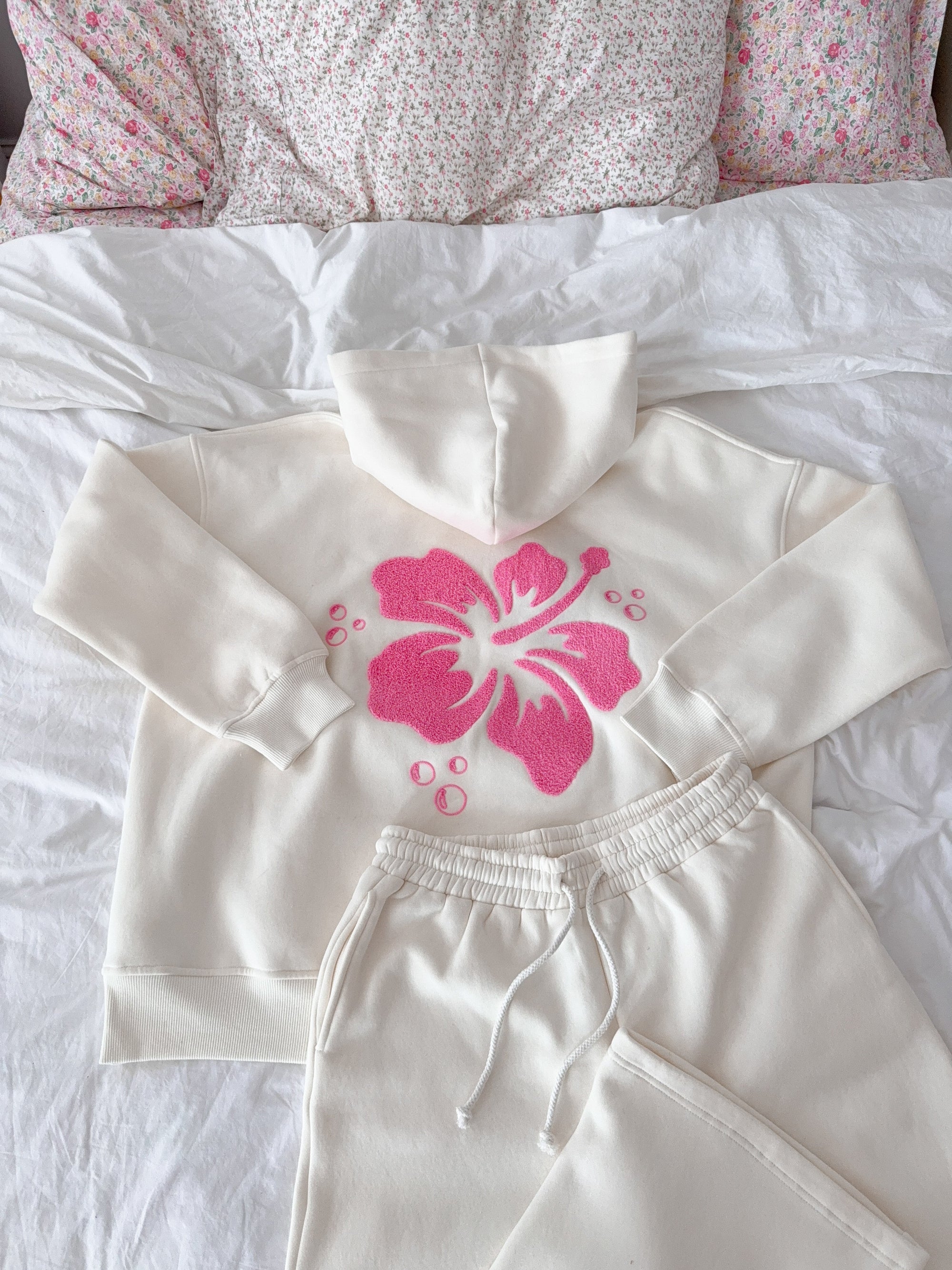 Ivory Hibiscus Flower Hoodie