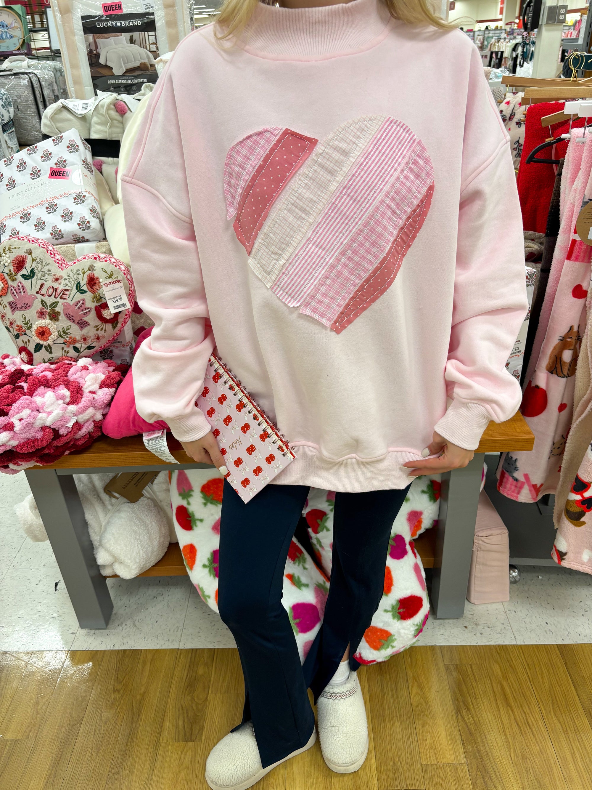 Light Pink Heart Mockneck Sweatshirt