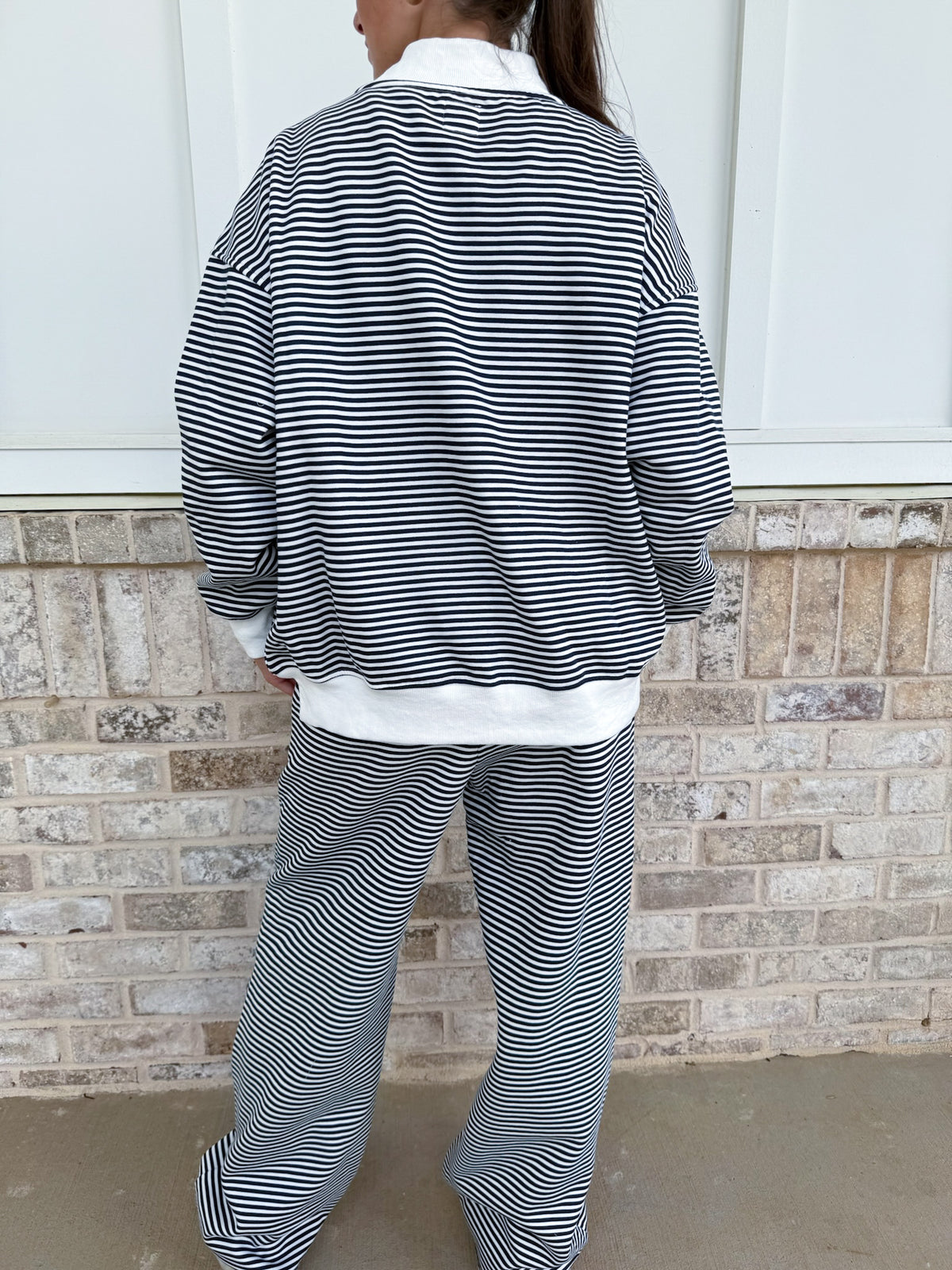 Dark Navy Blue and White Big Striped Mockneck Sweatshirt