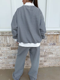Dark Navy Blue and White Big Striped Mockneck Sweatshirt