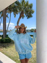 Icy Blue Sunkissed Varsity Embroider Sweatshirt