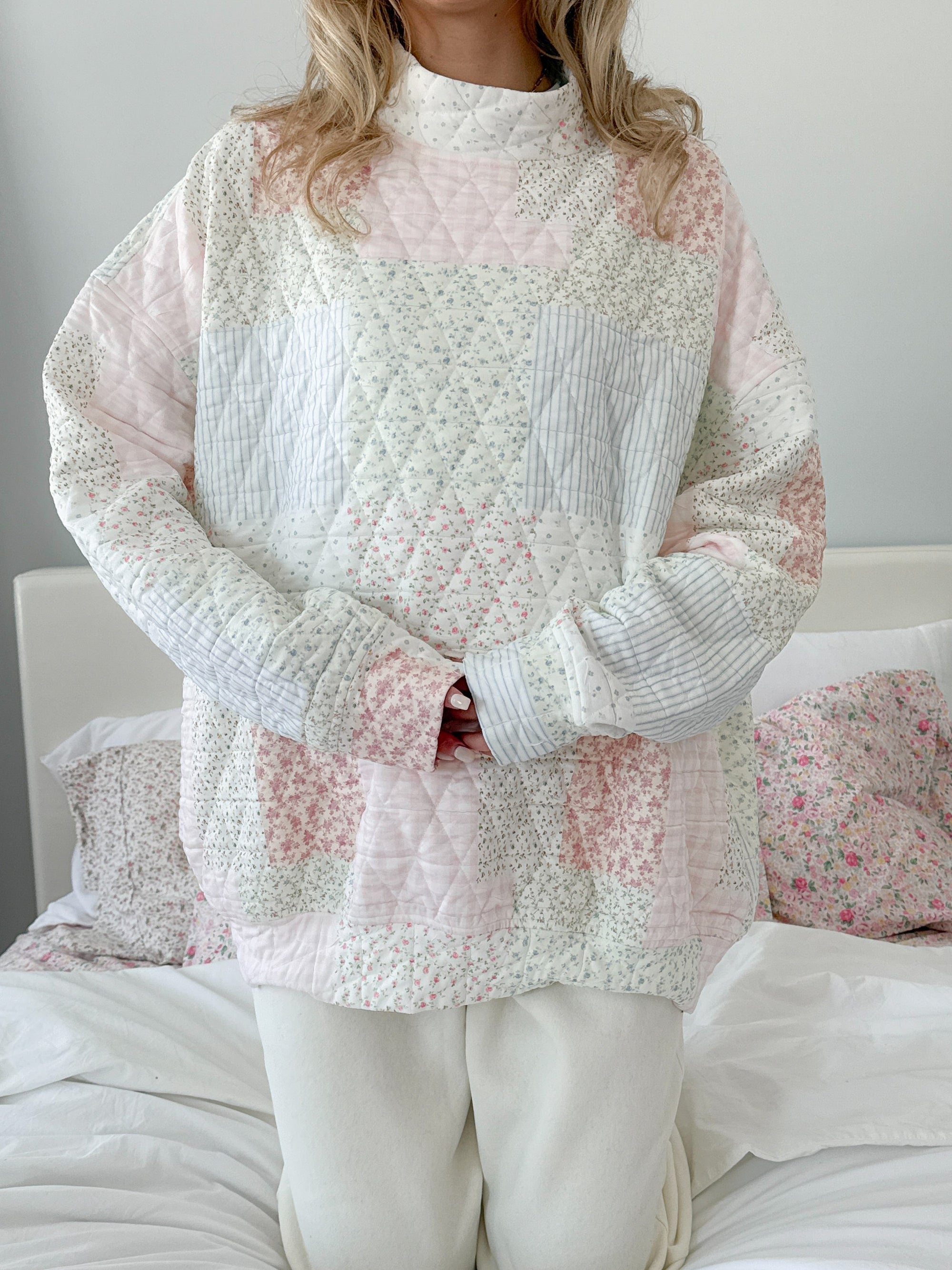 Quilted Pastel Mockneck Sweatshirt