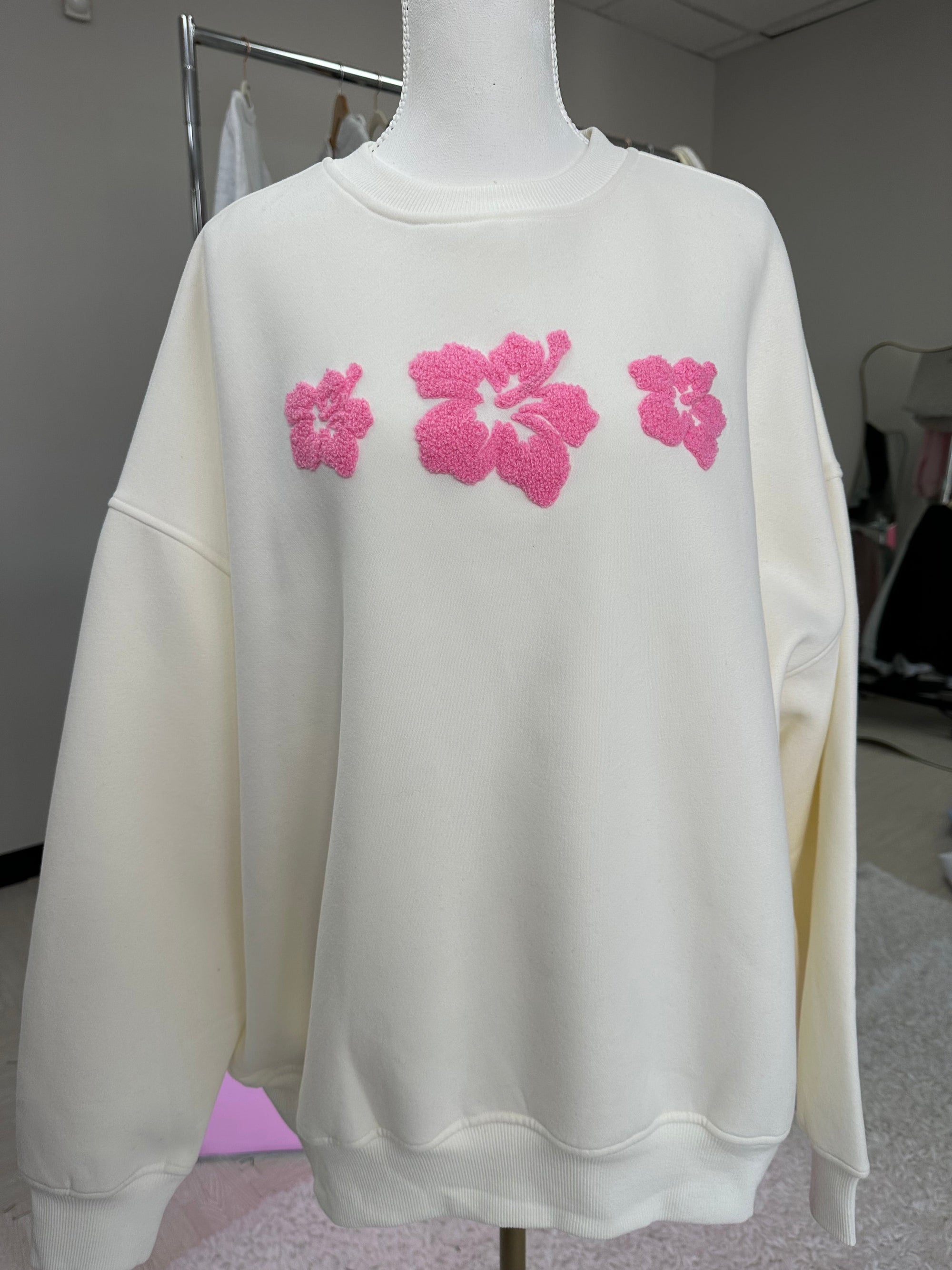 Ivory Hibiscus Flower Sweatshirt