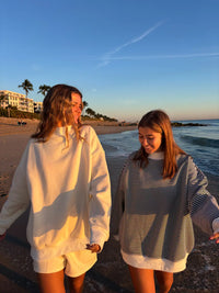 Dark Navy Blue and White Big Striped Mockneck Sweatshirt
