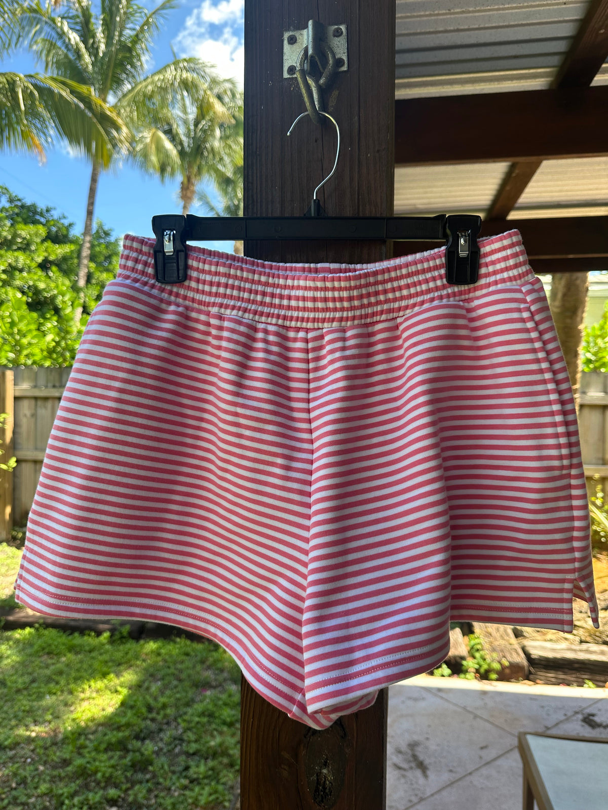 Dark Pink and White Big Striped Shorts