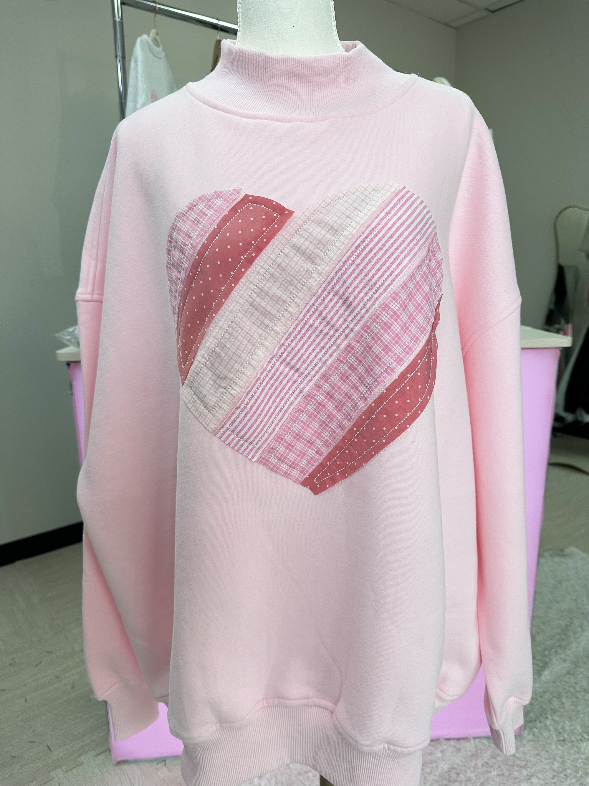 Light Pink Heart Mockneck Sweatshirt