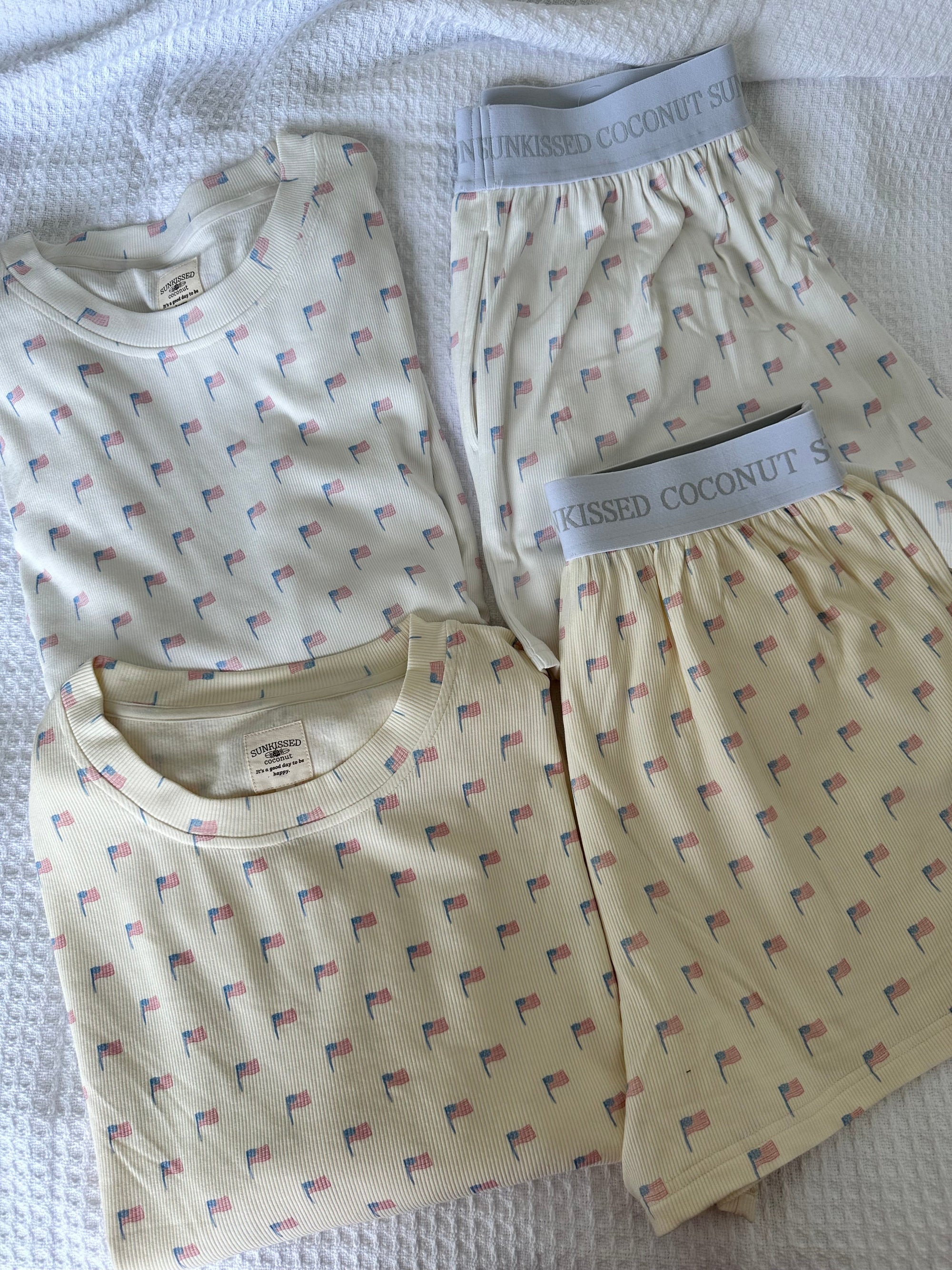 American Flag Pajama Pattern Shorts (pale yellow)