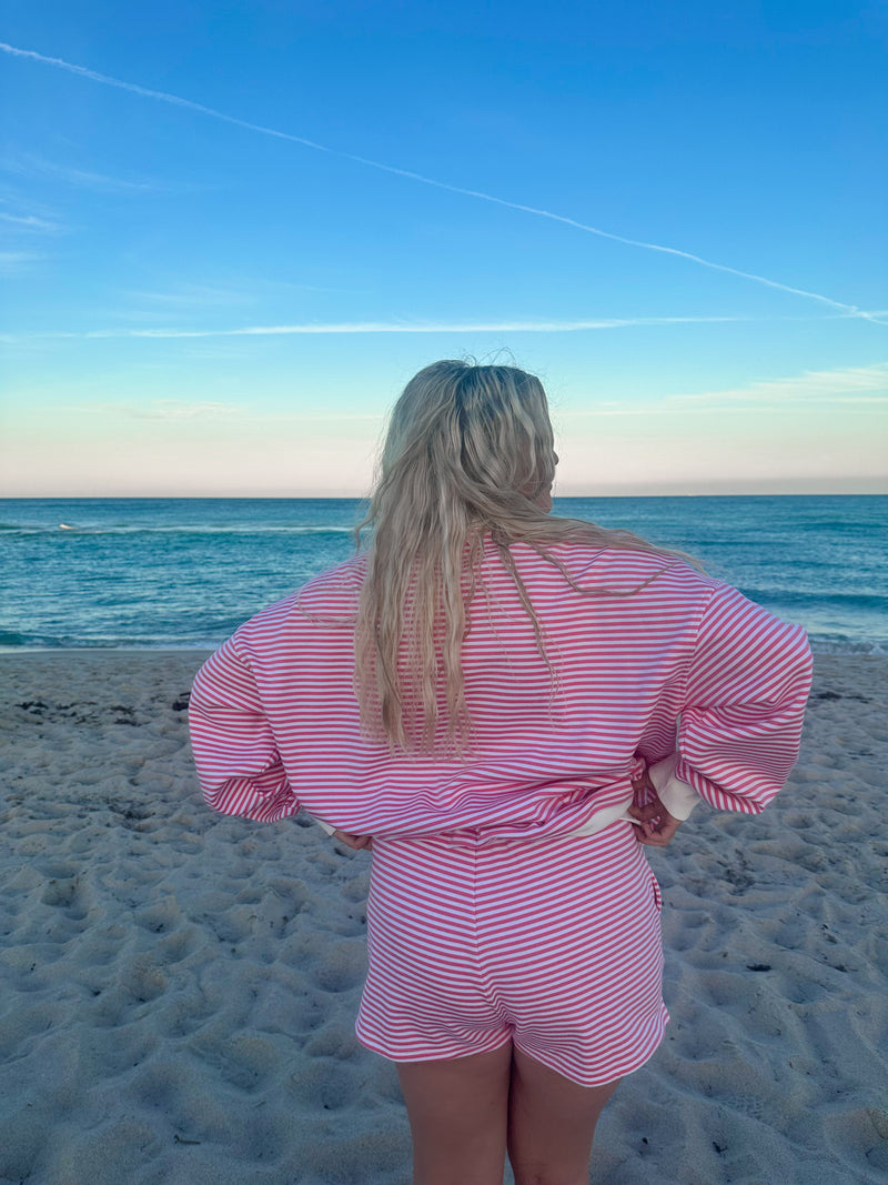 Dark Pink and White Big Striped Shorts
