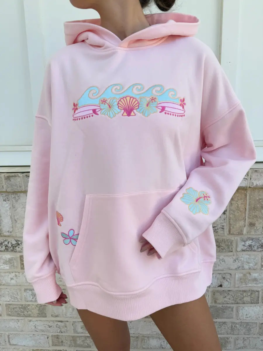 Meet Me At The Beach Sunset Embroidered Hoodie
