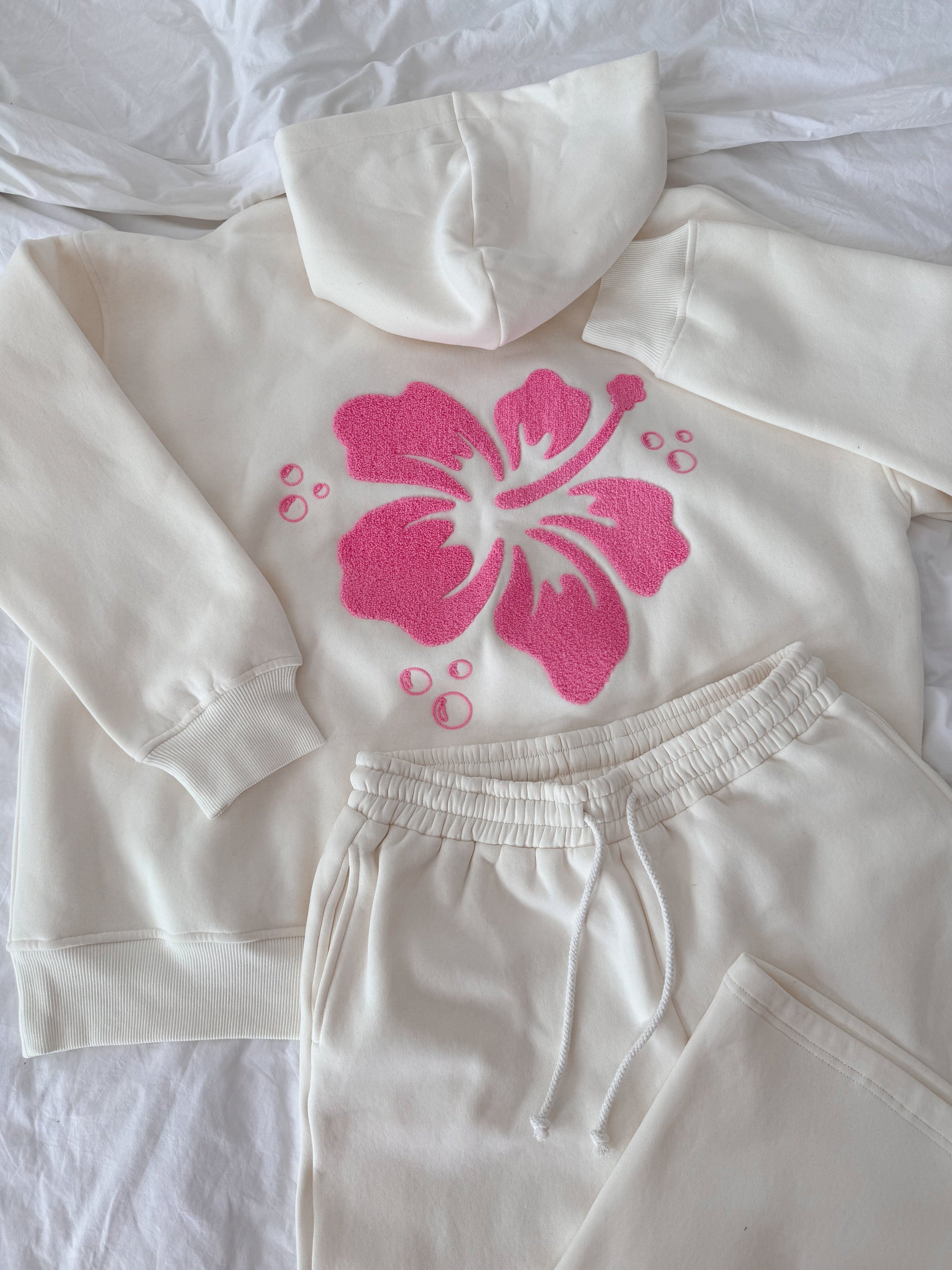 Ivory Hibiscus Flower Hoodie