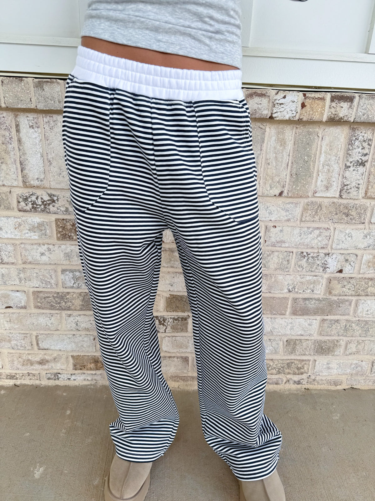 Dark Navy Blue and White Big Striped Sweatpants