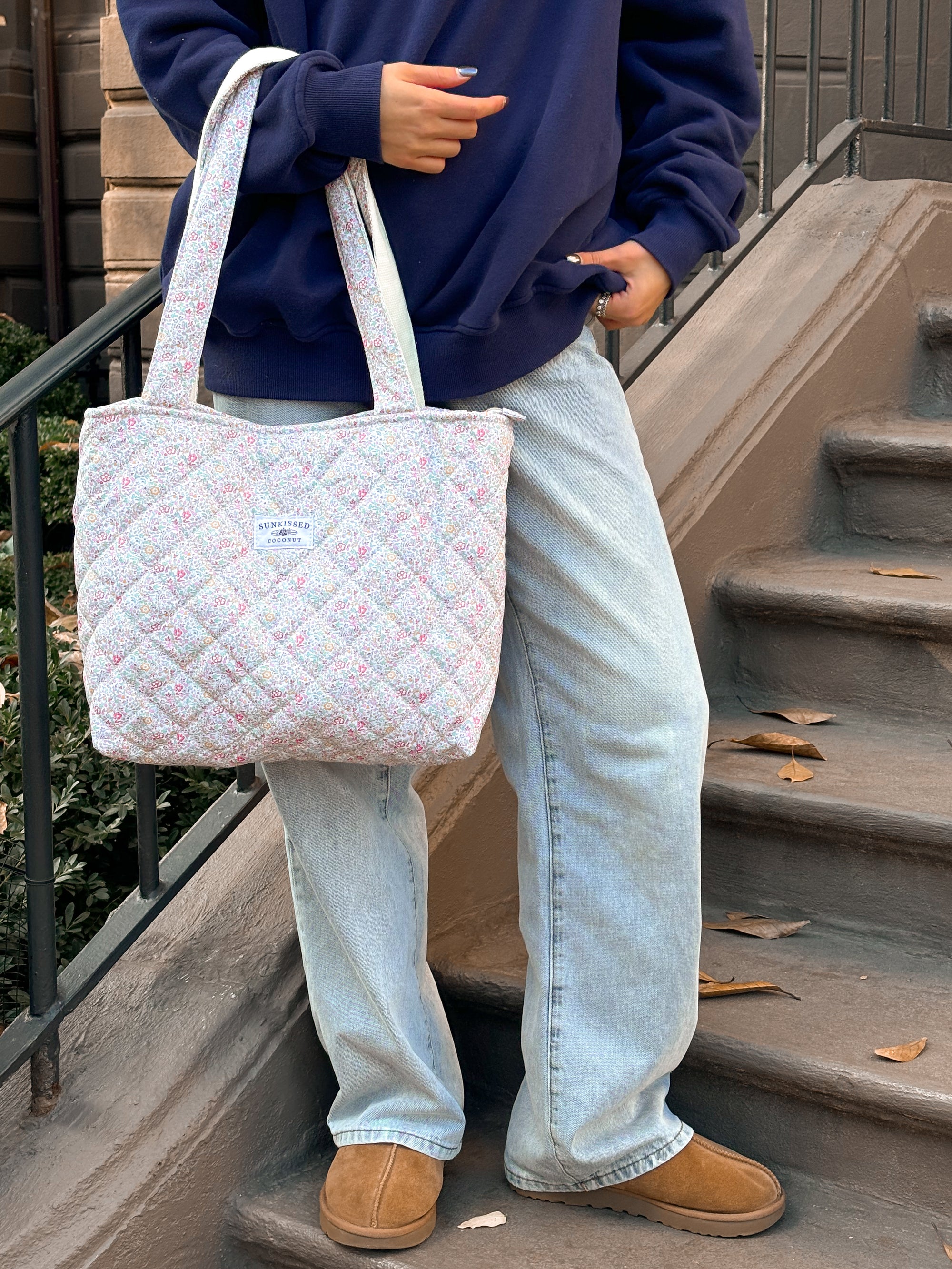 Floral Day In The Park Handmade Tote Zipper Bag