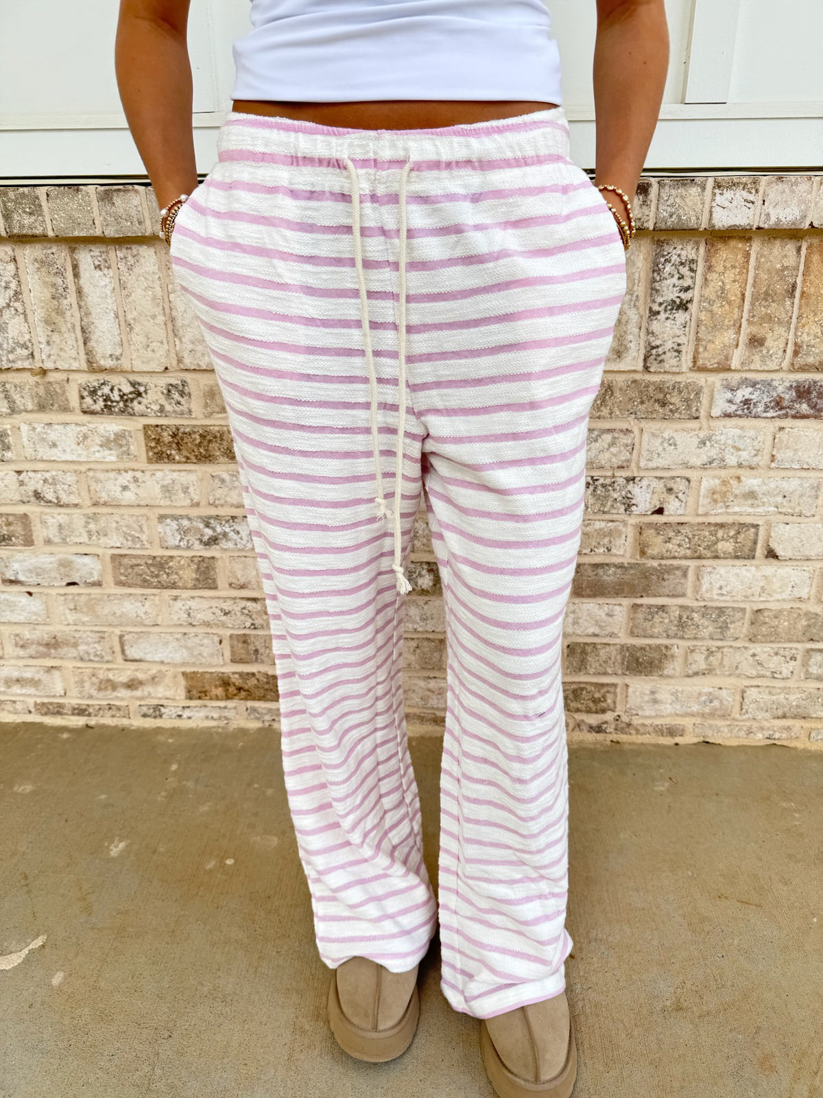 Avenue Striped Loop Terry Wide-Leg Pants
