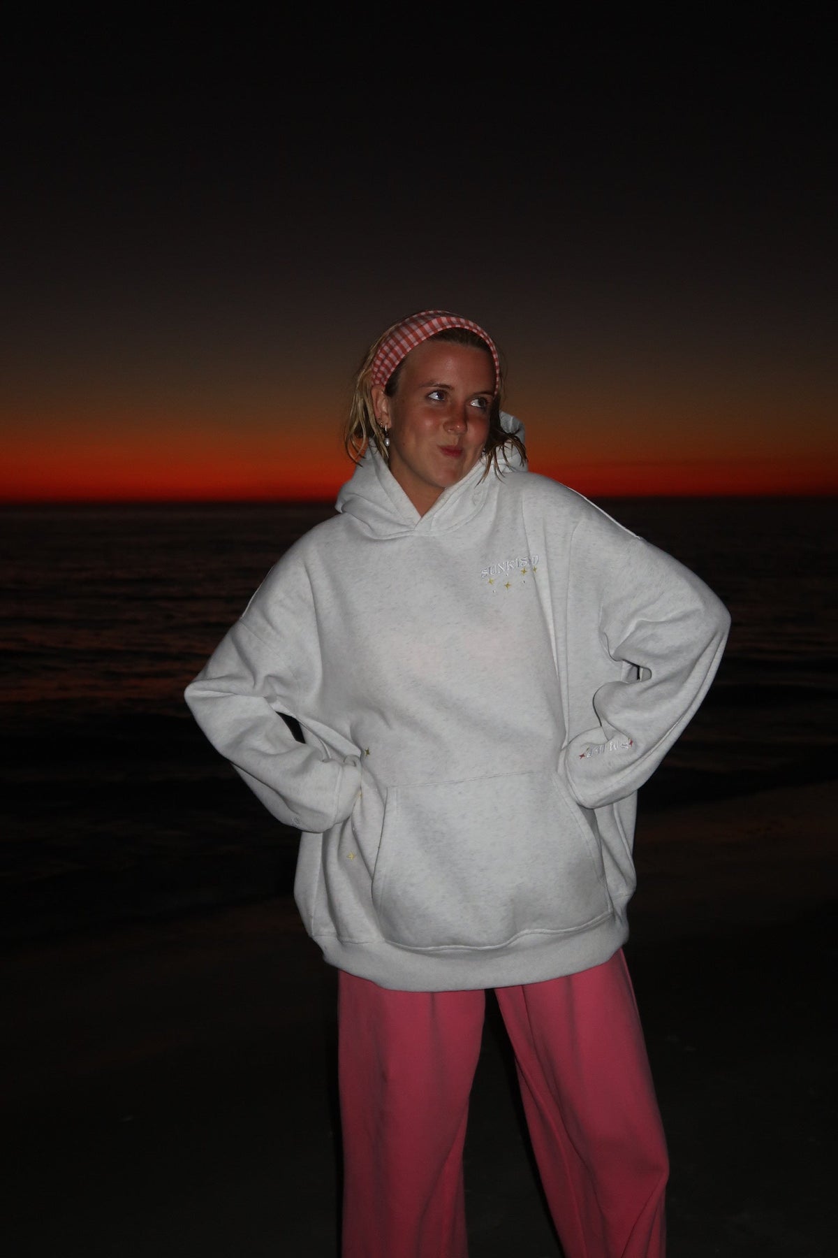 Pearl Grey Embroider Van Star Hoodie