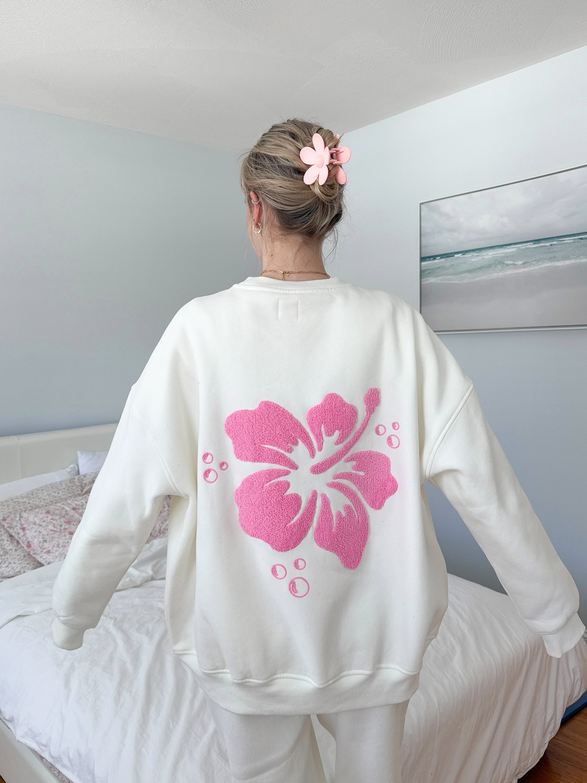 Ivory Hibiscus Flower Sweatshirt