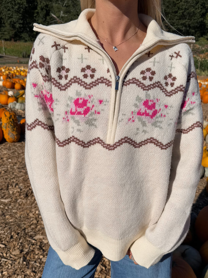Creme Ginger Snap Quarter Zip Sweater