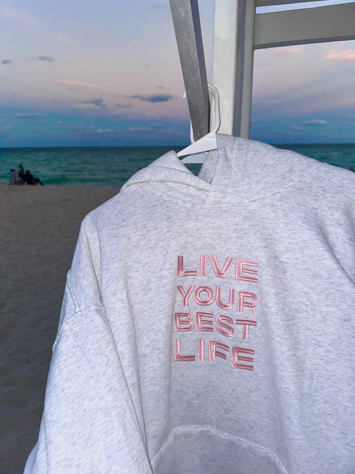 Pearl Grey Live Your Best Life Embroider Hoodie
